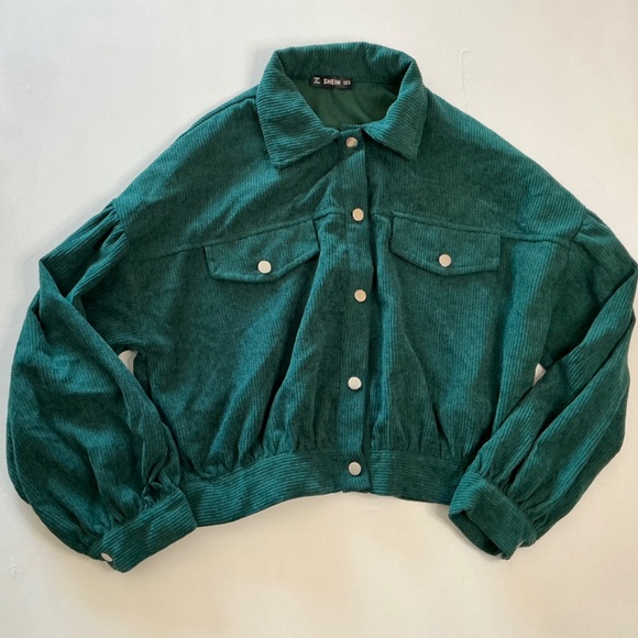 Shein Lune Corduroy forest green button jacket size M - Picture 4 of 8